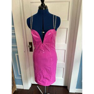 Sugar Thrillz by Dolls Kill Bubblegum Pink Vinyl Mini Dress with Crystal Straps